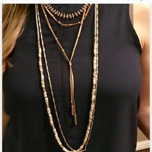 Stella & Dot Aven Boho Tan Gold Multi-Layered Long Necklace